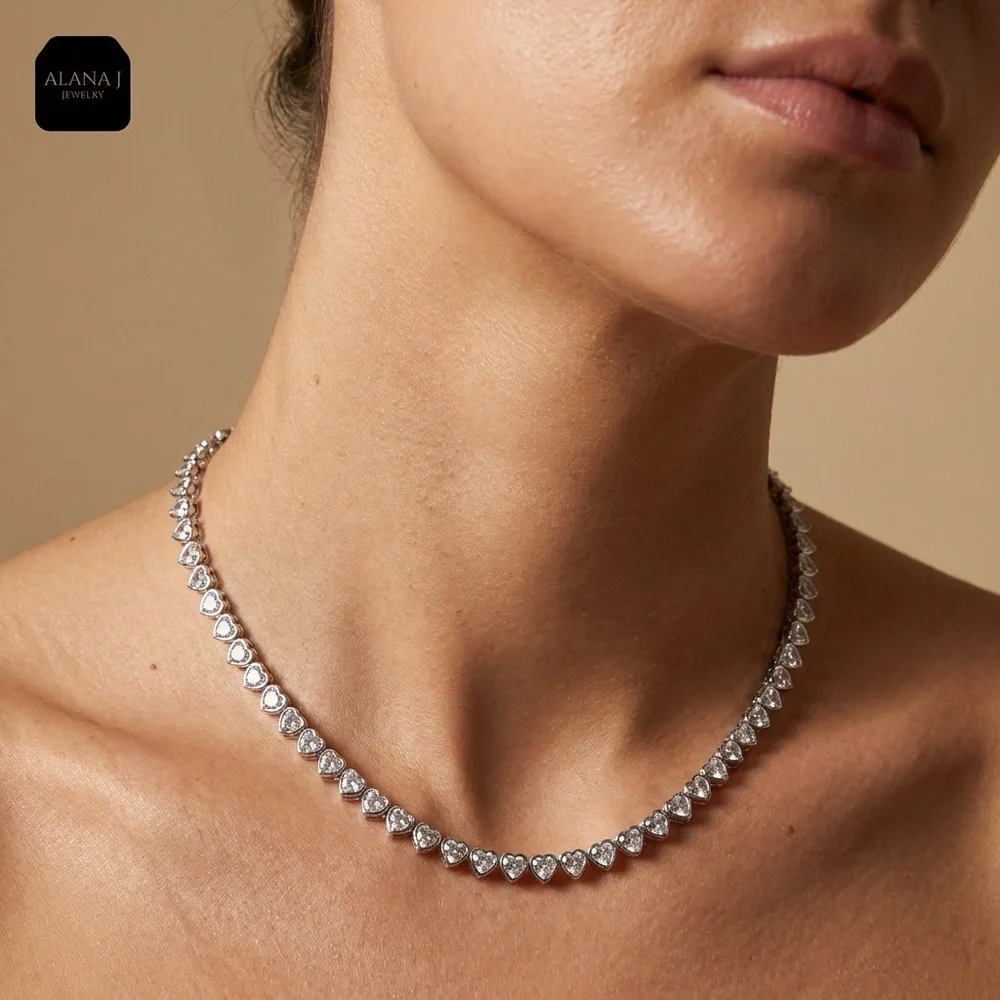 Amore Heart Tennis Necklace | White Gold Plated | tarnish resistant
